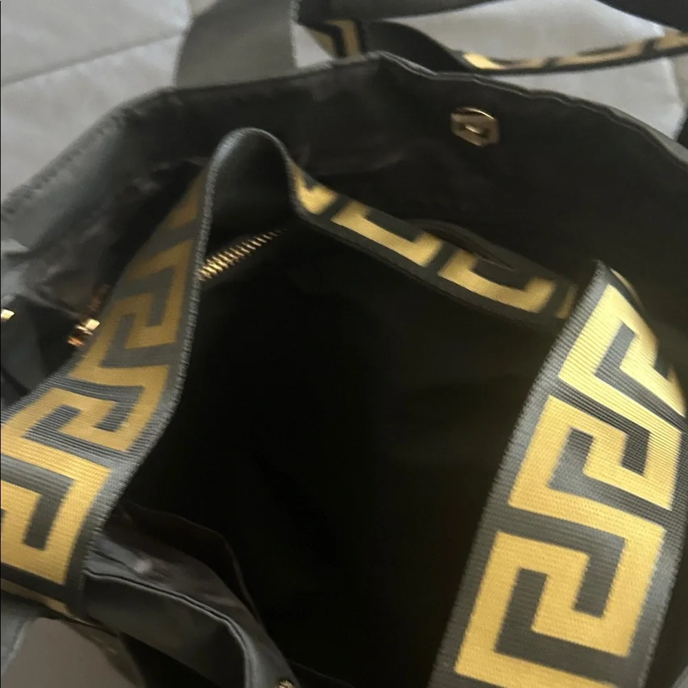 Versace Black Duffel Bag with Gold Accents